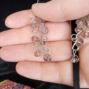 Handmade Silver-tone & Purple Beaded Earrings, With Pouch